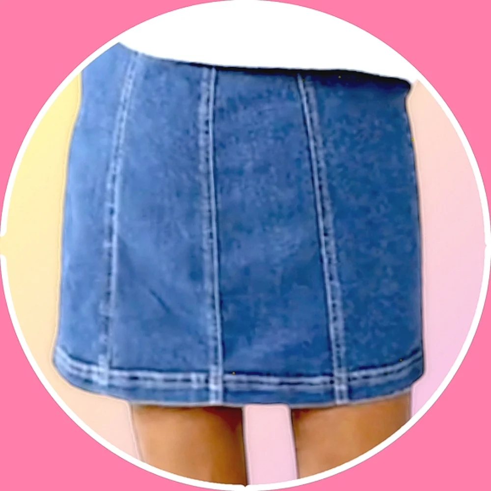 NWT Sz 26-3XL Dark Wash Denim Thigh Slit Mini Skirt